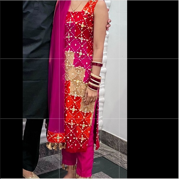 Fulkari traditional suit with plazo pant ..good to wear at jaggo function - Picture 1 of 1